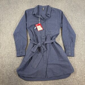 Helly Hansen Organic Flannel‎ Shirt Dress Womens Medium Blue Long Sleeve Belt